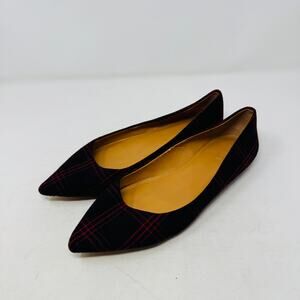 J.Crew Factory 8.5 Black Red Plaid Pointed Toe Flats Holiday Tartan Shoes